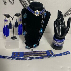 Blue Tone Jewelry Set Bracelets, necklaces & earrings